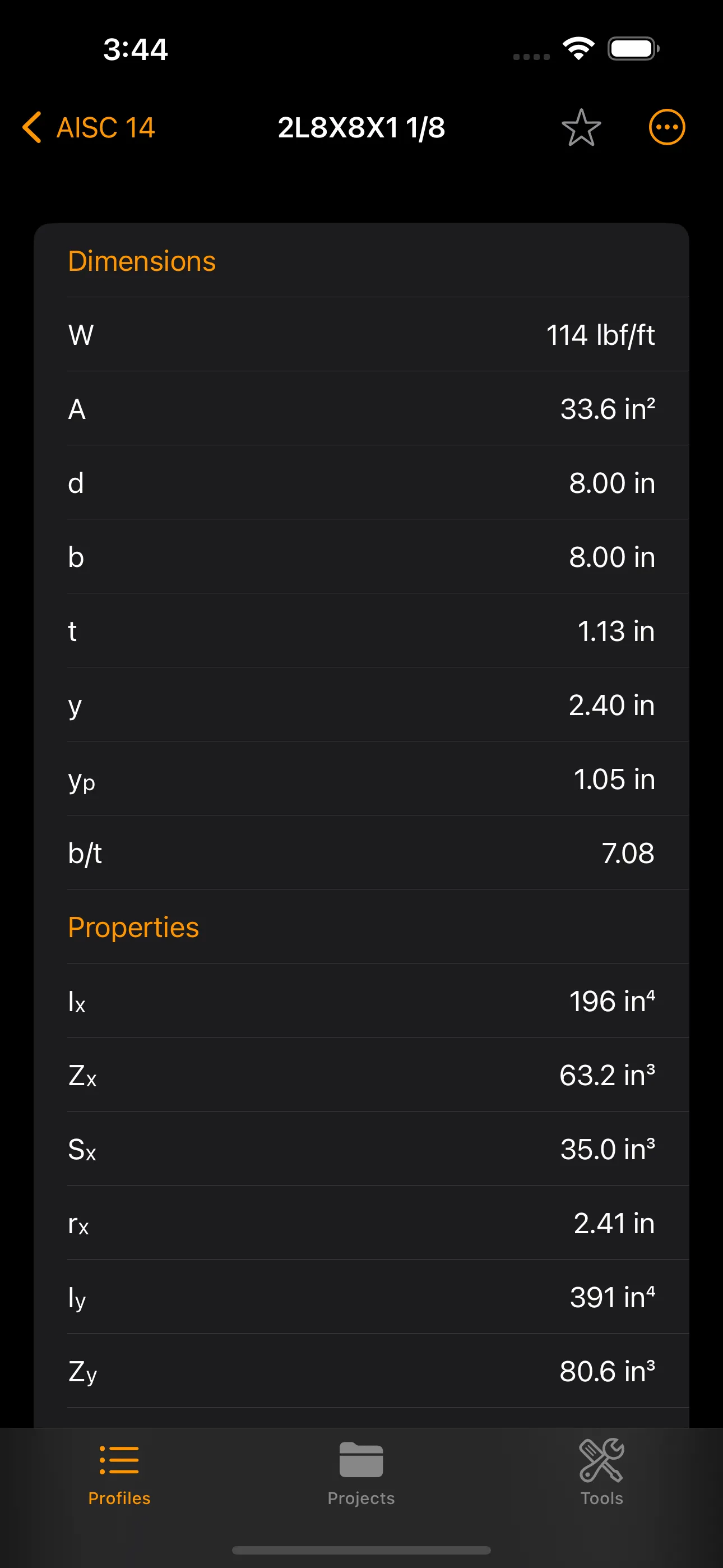 Steel Profiles — Profile detail