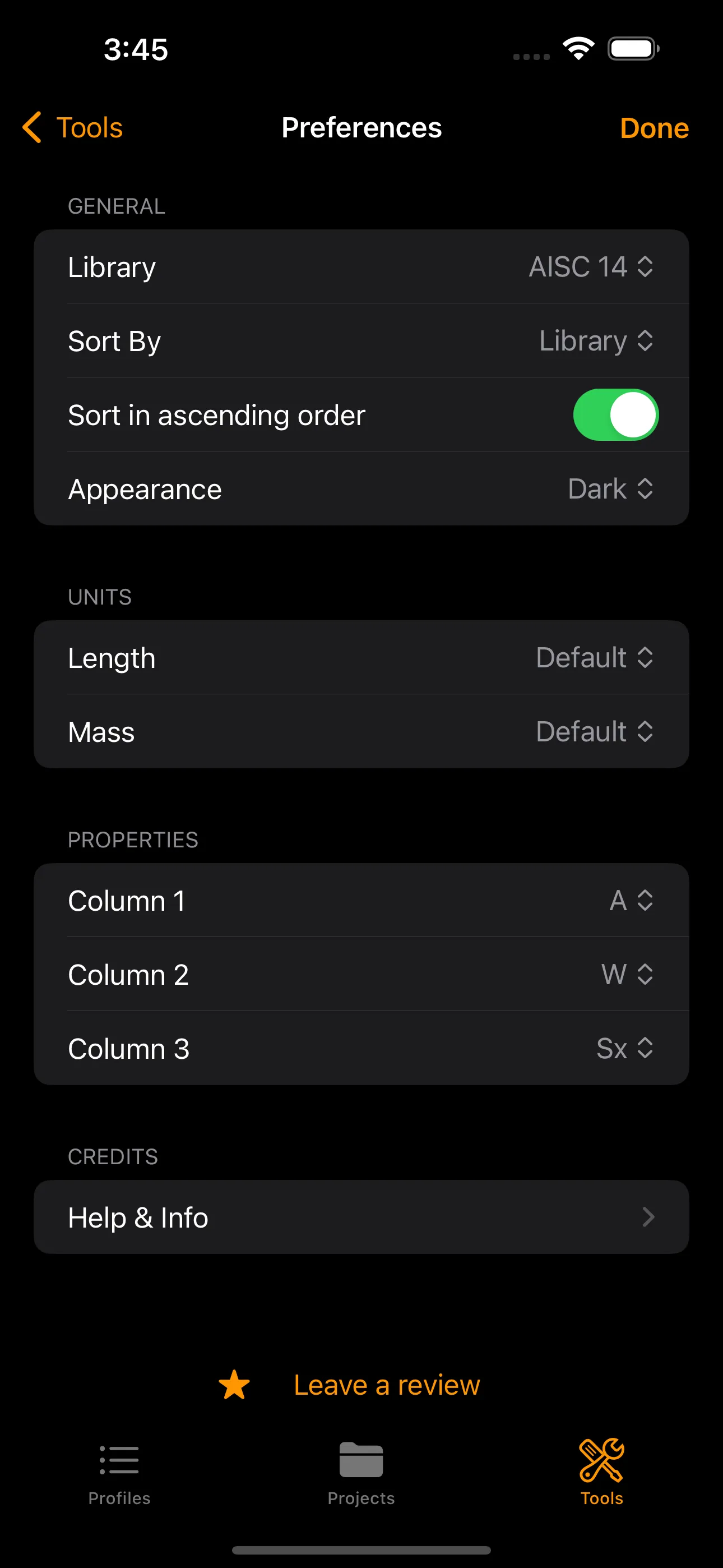 Steel Profiles — Settings
