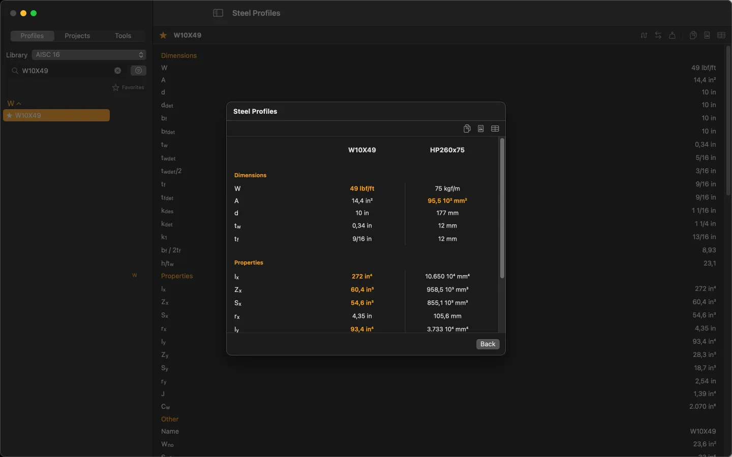 Steel Profiles for Mac — Comparison