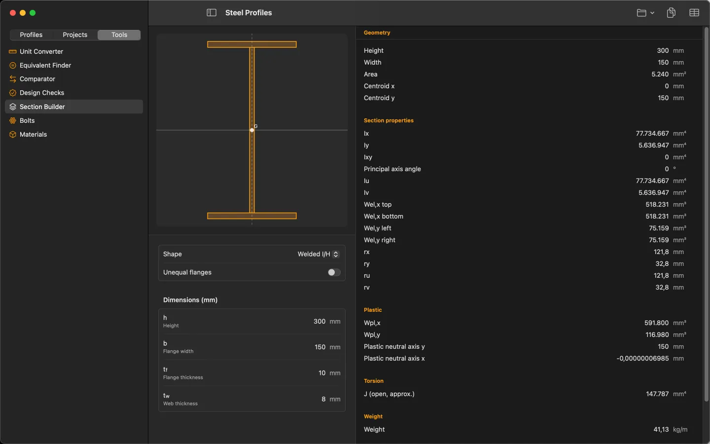 Steel Profiles for Mac — Section Builder