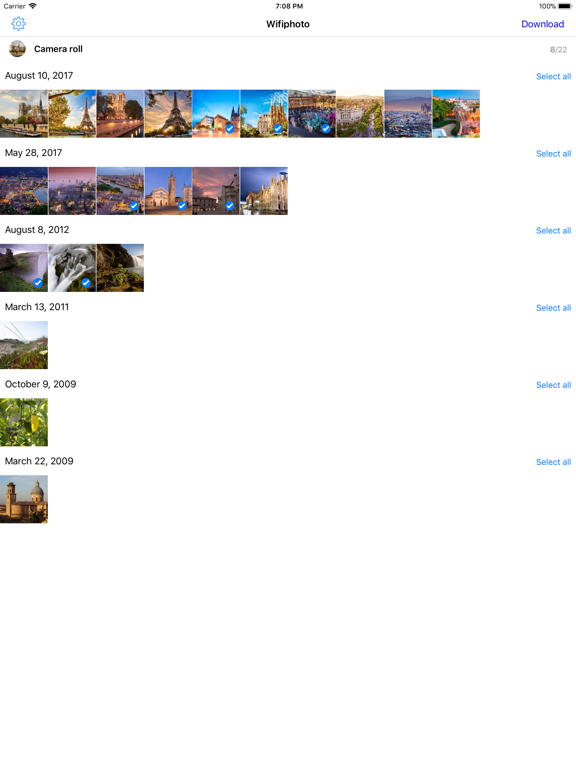 WiFiPhoto — iPad transfer screen