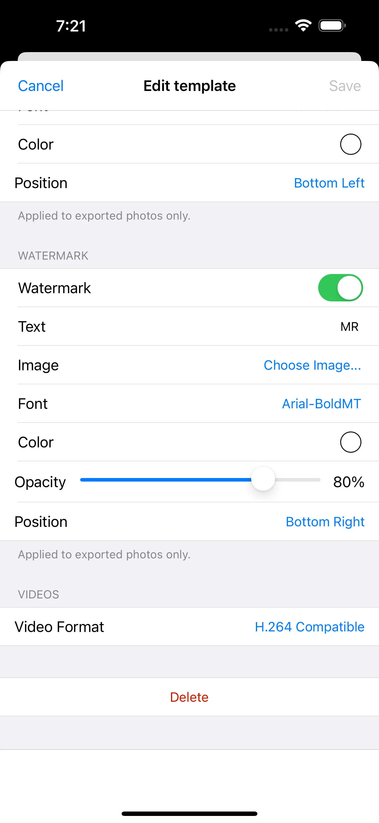 WiFiPhoto — Edit export template